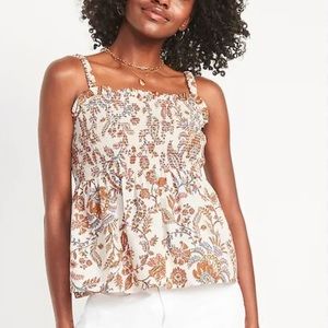 Old Navy Cream Floral Smocked Babydoll Tank Top Size XS